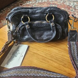 Campomaggi Black Leather Crossbody with Multicolor Woven Strap